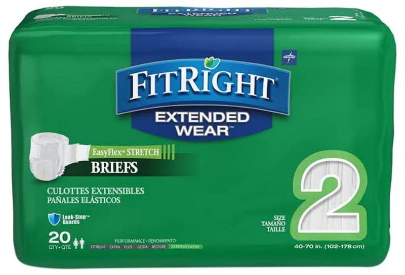 Photo 1 of 
FitRight Extended Wear Stretch Brief, Overnight Absorbency, Size 2, 40 to 70" Waist, 20 Count (Pack of 4)
Size:Size 2