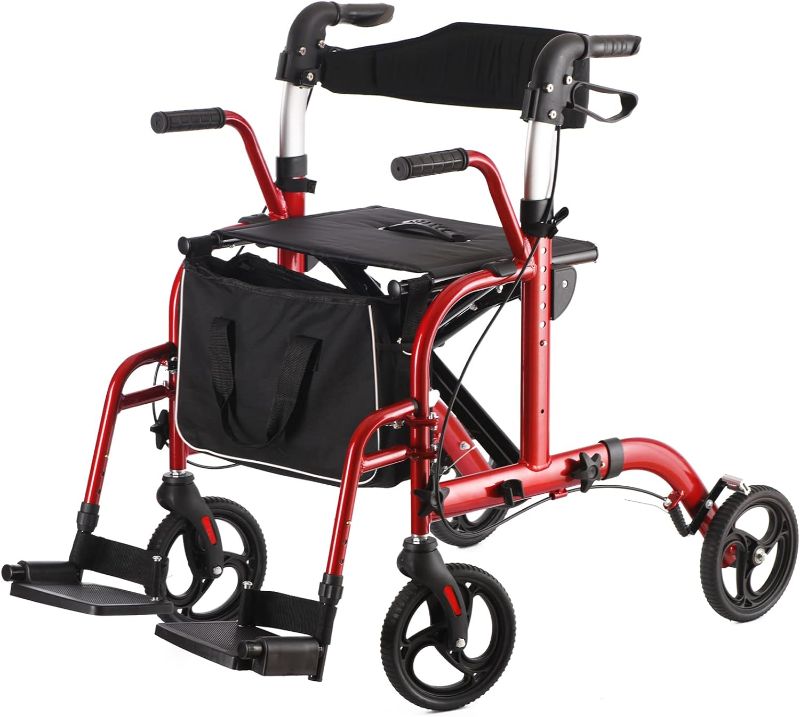 Photo 1 of 
SIMGOAL 2 in 1 Rollator Walker with Seat Mobility Lightweight Folding Rolling Walker Medical Walker for Foot Injuries Best Crutches Alternative Red
Size:Red