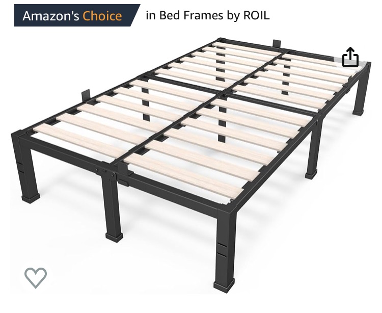 Photo 1 of ROIL 14 inch Full Size Bed Frames with Wood Slats - 3500lbs Heavy Duty No Box Spring Needed Platform, Mattress Stoppers Double Metal Noise Free Bedframe with Headboard Hole