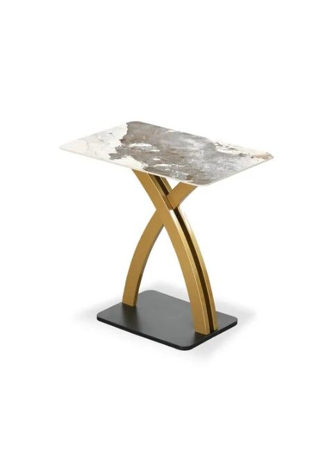 Photo 2 of ***Parts Only***Odette 24" Glam Marble Side Table with X-Shape Glod Base, White
