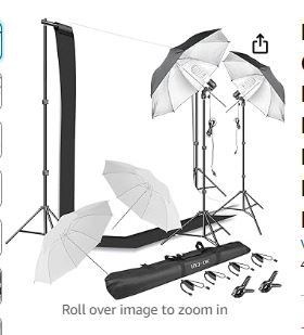 Photo 1 of SLOW DOLPHIN Photography Photo Video Studio Background Stand Support Kit with Muslin Backdrop Kits (White Black),1050W 5500K Daylight Umbrella Lighting Kit
