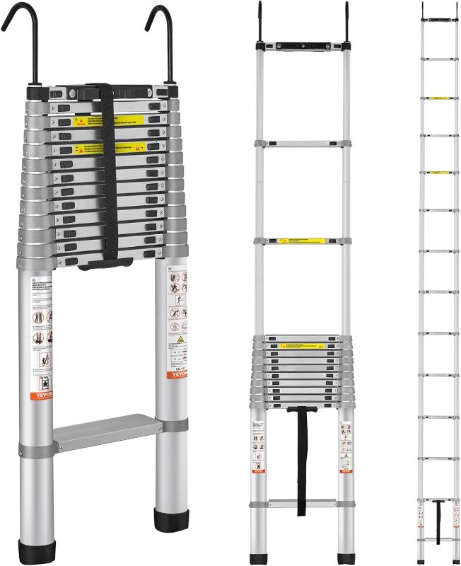 Photo 1 of 
VEVOR Telescoping Ladder, 18.5 FT Aluminum One-button Retraction Collapsible Extension Ladder, 400 LBS Capacity with Non-slip Feet, Portable Multi-purpose Compact Ladder for Home, RV, Loft, ANSI Liste
