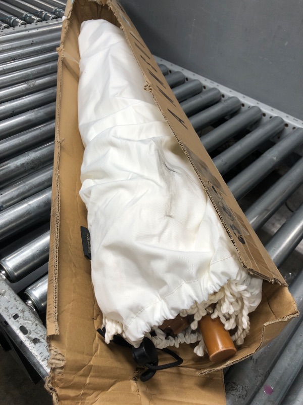 Photo 1 of **BROKEN FOR PARTS ONLY**
AMMSUN 7ft Patio Umbrella with Fringe White Cream
