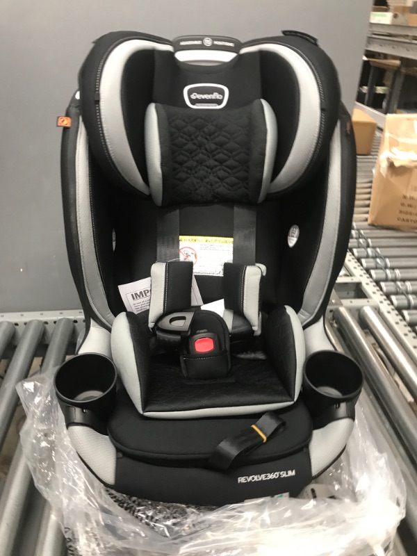 Photo 2 of Evenflo Revolve360 Slim 2-in-1 Rotational Car Seat with Quick Clean Cover (Salem Black) Revolve Slim Quick Clean Cover Salem Black