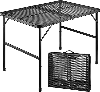 Photo 1 of **USED**
Camping Table, 3 ft Folding Grill Table with Mesh Desktop, Anti-Slip Feet, Height Adjustable, Lightweight & Portable Aluminum Outdoor Table for Camping, Picnic, RV, BBQ