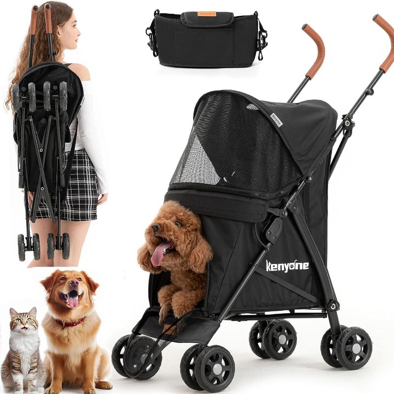 Photo 1 of Kenyone Dog Stroller for Small Dogs, Lightweight Pet Stroller for Small Dogs, Premium Portable Compact Travel Dog Stroller Black