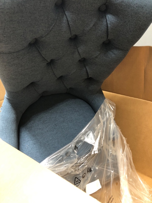 Photo 3 of ***Parts Only***WestinTrends Hayes Upholstered Dining Chairs, Linen Fabric Modern Wingback Button Tufted Kitchen Dining Room Chairs with Solid Wood Legs, Blue