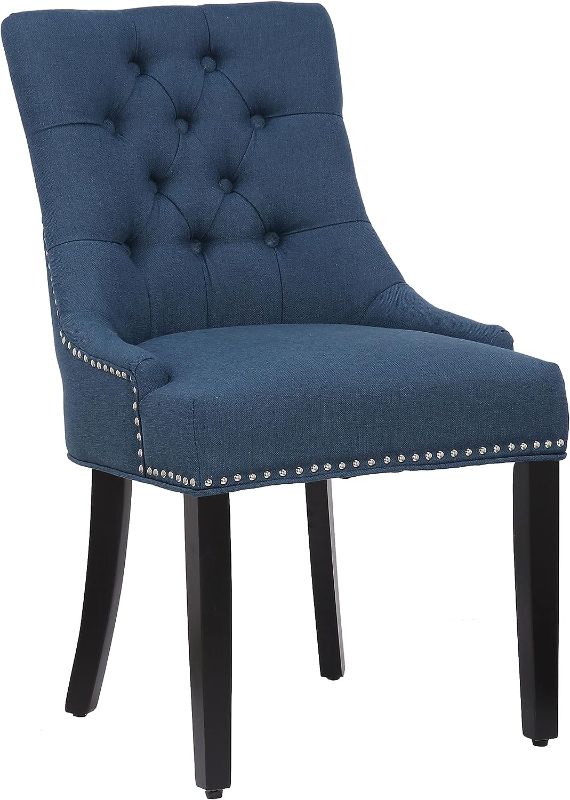 Photo 1 of ***Parts Only***WestinTrends Hayes Upholstered Dining Chairs, Linen Fabric Modern Wingback Button Tufted Kitchen Dining Room Chairs with Solid Wood Legs, Blue