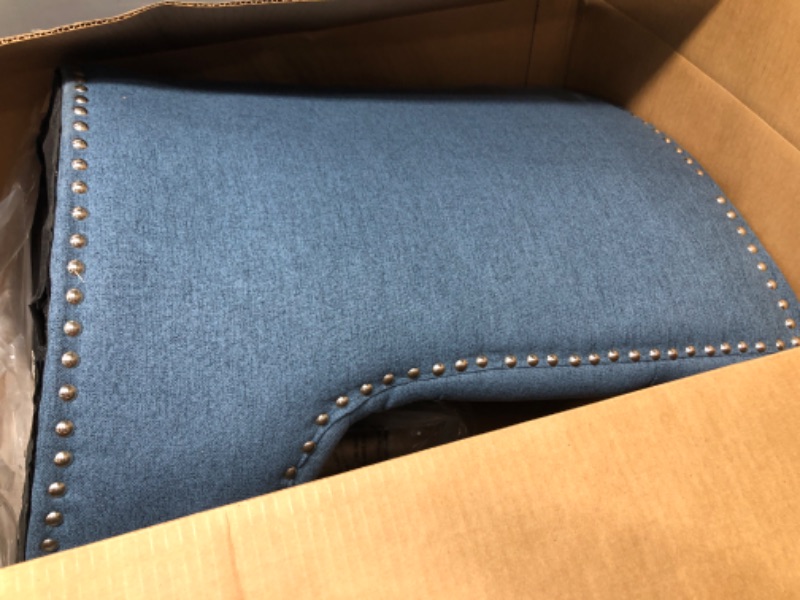 Photo 4 of ***Parts Only***WestinTrends Hayes Upholstered Dining Chairs, Linen Fabric Modern Wingback Button Tufted Kitchen Dining Room Chairs with Solid Wood Legs, Blue