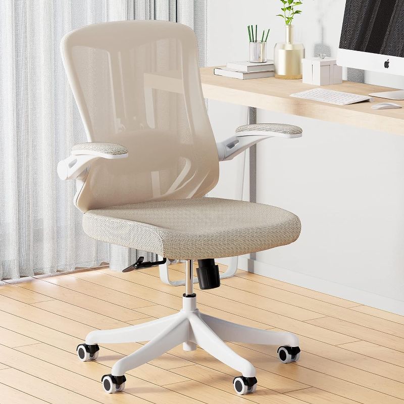 Photo 1 of *USED* balmstar Ergonomic Chairs For Home Office Desk , Breathable Mid-Back Comfortable Mesh Computer Chair with PU Silent Wheels, Flip-up Armrests, Tilt Function, Lumbar Support (Khaki)
