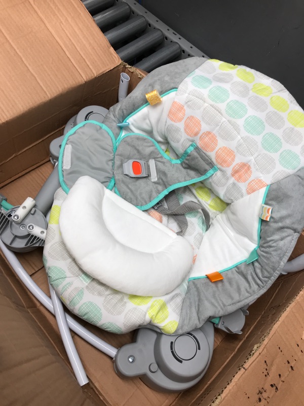 Photo 2 of Bright Starts Comfy Baby Bouncer Soothing Vibrations Infant Seat - Taggies, Music, Removable-Toy Bar, 0-6 Months Up to 20 lbs (Whimsical Wild)
