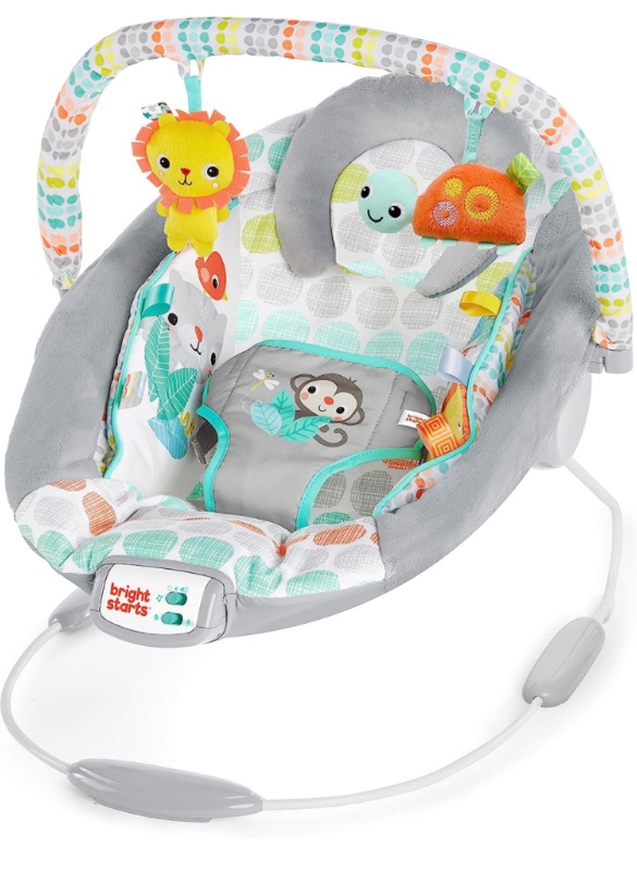 Photo 1 of Bright Starts Comfy Baby Bouncer Soothing Vibrations Infant Seat - Taggies, Music, Removable-Toy Bar, 0-6 Months Up to 20 lbs (Whimsical Wild)
