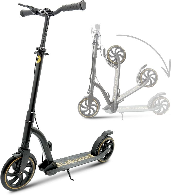 Photo 1 of LaScoota Kick Scooter for Kids Ages 6+, Teens & Adults - Max Load 220 lbs, Lightweight, Big Sturdy Urethane Wheels. Adjustable Handlebar, Foldable Scooter for Indoor & Outdoor, Great Gift & Toy