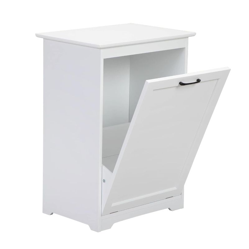 Photo 1 of 
JAXPETY Tilt Out Trash Cabinet Kitchen Trash Can Holder Wood Laundry Hamper Recycling Trash Cabinet with Angle Adjustable Door, White