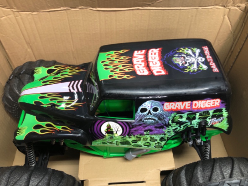 Photo 2 of Monster Jam, Official Mega Grave Digger All-Terrain Remote Control Monster Truck, Over 2 Ft. Tall, 1:6 Scale, Kids Toys for Boys and Girls Ages 4 and up Mega Grave Digger (V2)