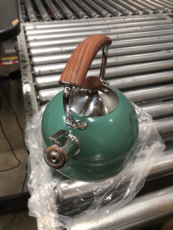 Photo 1 of Phantom Chef Tea Kettle | 2 Quart, 2.7 L | Stainless Steel | Stay-Cool Touch Handle | Whistle Sounds when Water Boils | Hand wash | Anti-Rust | Teakettle Teapot All Heat Sources | Full Handle (Green)