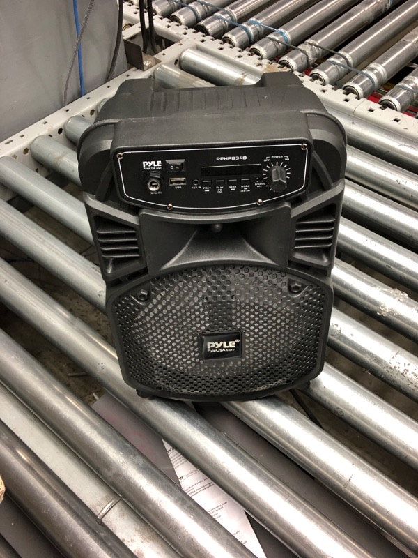 Photo 1 of Pyle Portable Bluetooth PA Speaker System-300W Rechargeable Indoor/Outdoor Bluetooth Speaker Portable System w/ 8” Subwoofer 1” Tweeter, Microphone in, Party Lights, MP3/USB, Radio, Remote PPHP834B