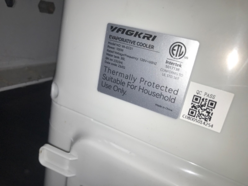 Photo 2 of *POWERS ON**Evaporative Cooler, VAGKRI 2100CFM Air Cooler, 120°Oscillation Swamp Cooler with Remote Control, 24H Timer, 3 Wind Speeds for Outdoor Indoor Use,7.9Gallon