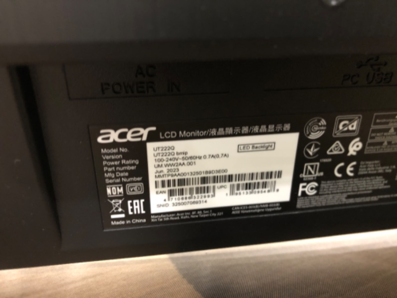 Photo 2 of (PARTS ONLY)SCRATCHED FRAME**Acer UT222Q bmip 21.5” Full HD (1920 x 1080) 10 Point Touch Monitor with AMD FreeSync Technology Up to 75Hz 5ms (Display Port, HDMI Port, VGA & USB Port),Black
