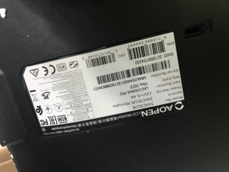 Photo 3 of AOPEN 34HC5CUR Pbmiiphx 34" 1500R Curved Zero-Frame UWQHD (3440 x 1440) VA Gaming Monitor AMD FreeSync Premium Technology Up to 144Hz 1ms 21:9 2 x HDMI 2.0 Ports & 1 x Display Port 1.4, Black 34-inch