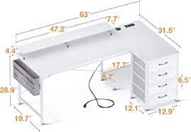 Photo 1 of KKL 63 inch L Shaped Computer Desk with USB Charging Port & Power Outlet, L-Shaped Corner Desk with 4 Tier Drawer & Monitor Shelf for Home Office Workstation, Modern Style Writing Table, White
