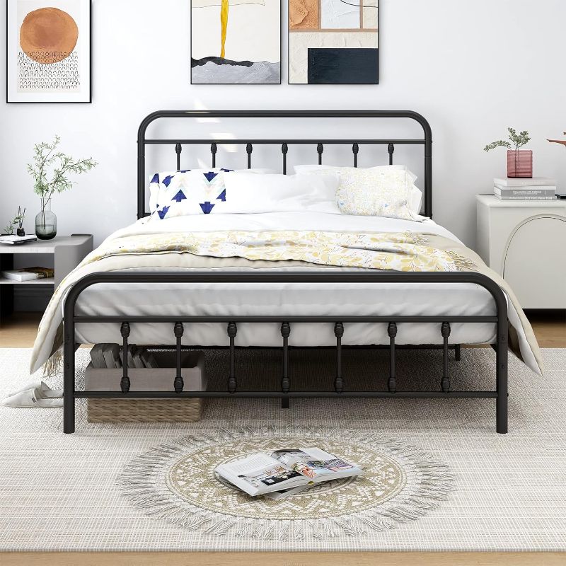 Photo 1 of **STOCK PHOTO IS A REFERENCE ONLY** MISSING HARDWARE/MANUAL Bed Frame Queen Size with Headboard and Footboard, Metal Queen Bed Frames Under Bed Storage No Box Spring Needed, Enhanced Support, Black
