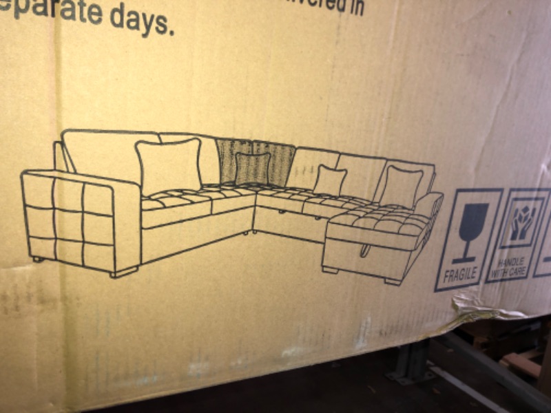 Photo 1 of **IMCOMPLETE SET CORNER PIECE INCLUDED 1 OF 4 BOXES**HAPPY HOME | 123" Oversized Sectional Sofa w/ Storage Chaise, Brown W1417S00002
