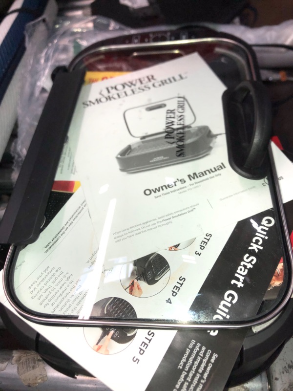 Photo 1 of *POWERS ON** Power XL Smokeless Electric Indoor Removable Grill and Griddle Plates, Nonstick Cooking Surfaces, Glass Lid, 1500 Watt, 21X 15.4X 8.1, black
