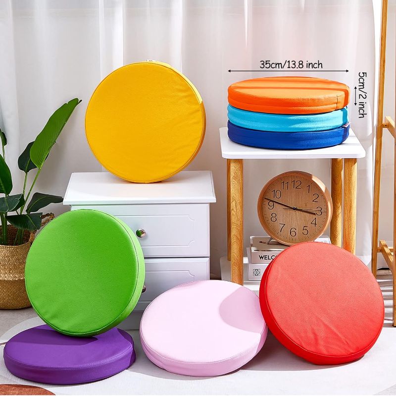 Photo 1 of  2'' Extra Thick Round Floor Cushions 14 Inch PU Leather Foam Flexible Seating Colored Circle