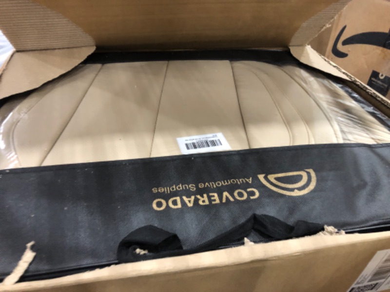 Photo 1 of Coverado Front Seat Covers 2 Pieces, Waterproof Nappa Leather Auto Seat Protectors, Universal Fit for Most Sedans SUV Pick-up Truck, Beige Beige FrontPair
