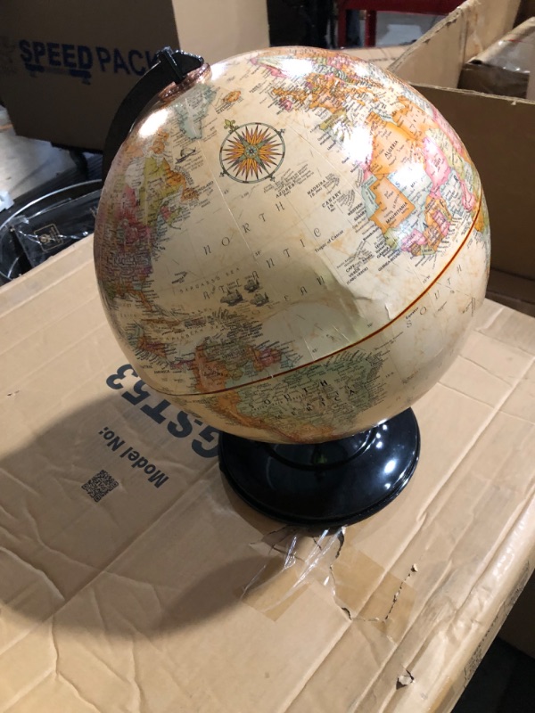 Photo 5 of **DAMAGED** **PARTS** **SEE PHOTOS** World Globe, Antique Ocean, 12-Inch Diameter