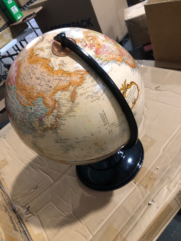 Photo 2 of **DAMAGED** **PARTS** **SEE PHOTOS** World Globe, Antique Ocean, 12-Inch Diameter