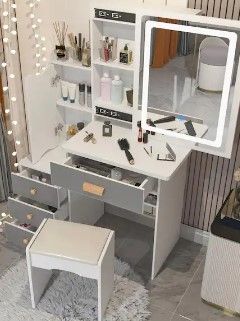 Photo 1 of *PARTS ONLY INCOMPLETE ITEM*
4-Drawers White Wood Makeup Vanity Sets Dressing Table Sets