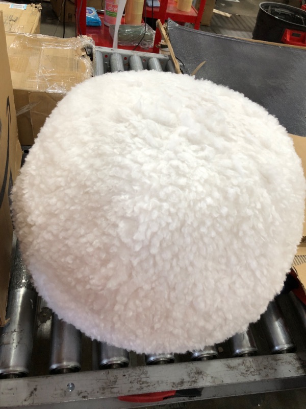 Photo 2 of 12.2" Footrest Small Ottoman Faux Fur Furry Round Stool with Wood Legs, White