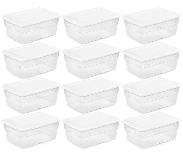 Photo 1 of 16 Qt. Plastic Storage Box Containers in Clear (12-Pack)
