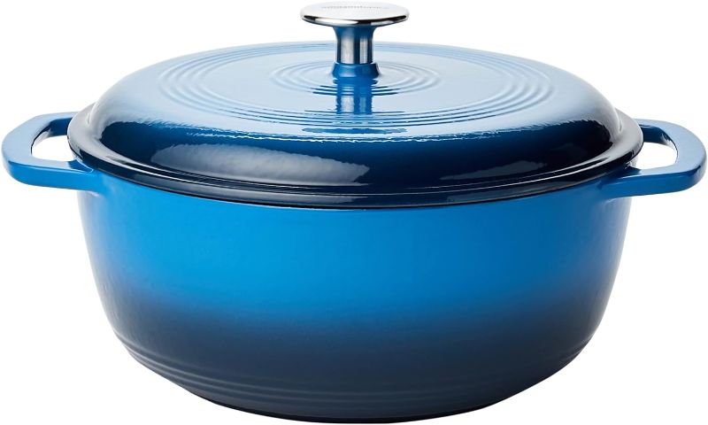 Photo 1 of ***FOR PARTS - NONREFUNDABLE - DAMAGED - SEE PICTURES***
Amazon Basics Enameled Cast Iron Covered Round Dutch Oven 4.3-Qt Blue
