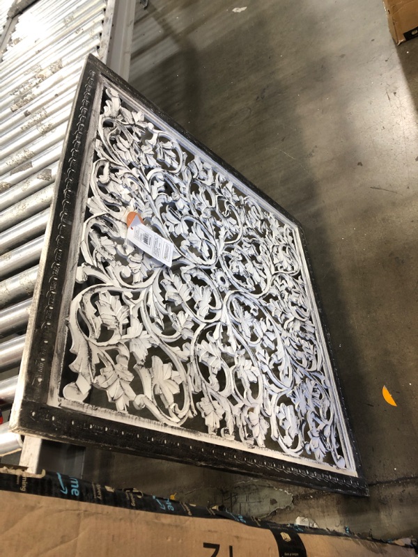 Photo 2 of Deco 79 Mango Wood Floral Handmade Intricately Carved Arabesque Wall Decor, 36" x 1" x 36", Black BLACK 36" x 1" x 36"