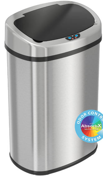 Photo 1 of iTouchless 13 Gallon Oval Sensor Touchless Trash Can with Odor Control System & AC Power Adapter for Automatic Sensor Trash Cans, Official and Manufacturer Certified, UL Listed, Energy Saving Oval Stainless Steel