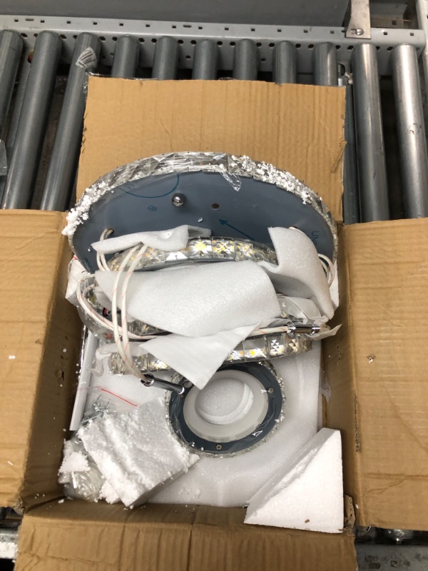 Photo 1 of YYJLX Led Ceiling Light with Remote Control Modern 7 Rings Crystal Flush Mount Ceiling Light Fixtures 23inch 3 Color Dimmable and RGB Ceiling Lamp for Living Room Kitchen Dining Room Bedroom.