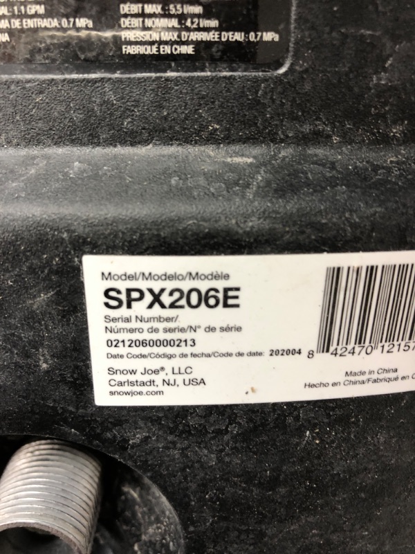 Photo 1 of ***missing components***Sun Joe SPX201E 1350 Max PSI 1.45 GPM 10-Amp Electric Pressure Washer, Green