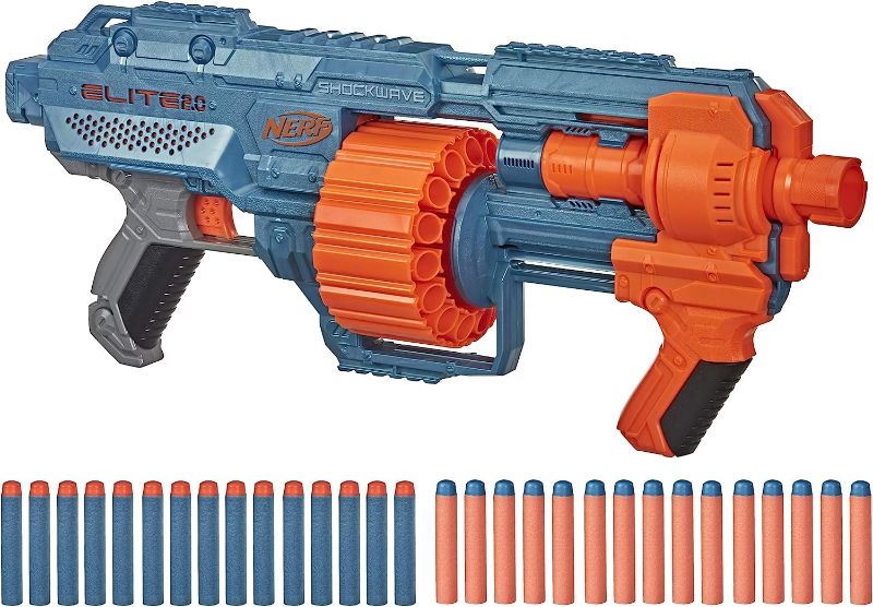 Photo 1 of ***missing darts***Nerf Elite 2.0 Shockwave RD-15 Dart Blaster, 30 Nerf Elite Darts, 15-Dart Rotating Drum, Kids Outdoor Toys for 8 Year Old Boys & Girls and Up