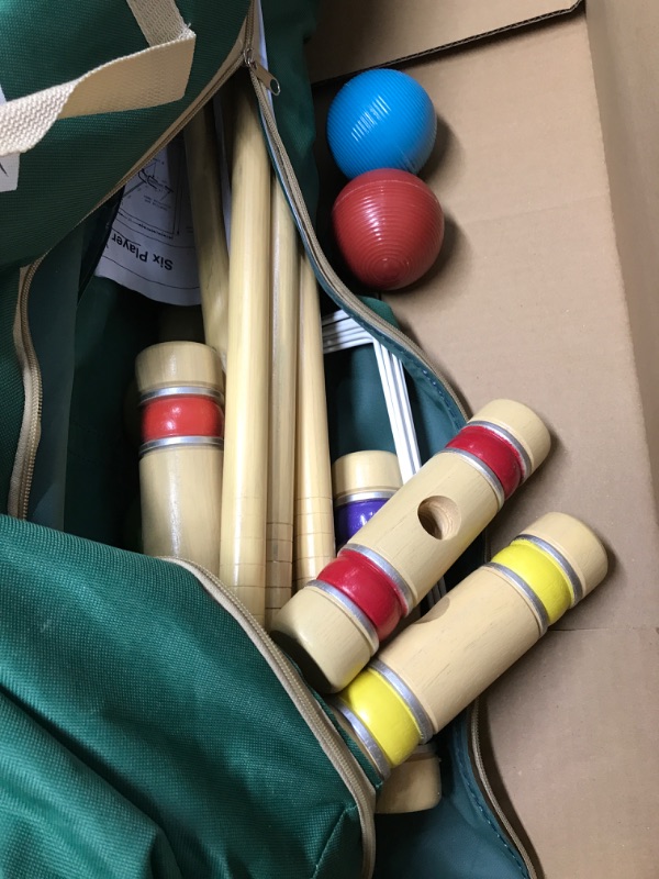 Photo 2 of ApudArmis Six Player Croquet Set with Premiun Rubber Wooden Mallets 28In,Colored Ball,Wickets,Stakes - Lawn Backyard Game Set for Adults/Teenagers/Family (Large Carry Bag Including)