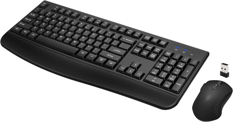 Photo 1 of Wireless Keyboard and Mouse Combo, Full-Sized 2.4GHz Wireless Keyboard with Comfortable Palm Rest and Optical Wireless Mouse for Windows, Mac OS PC/Desktops/Computer/Laptops
