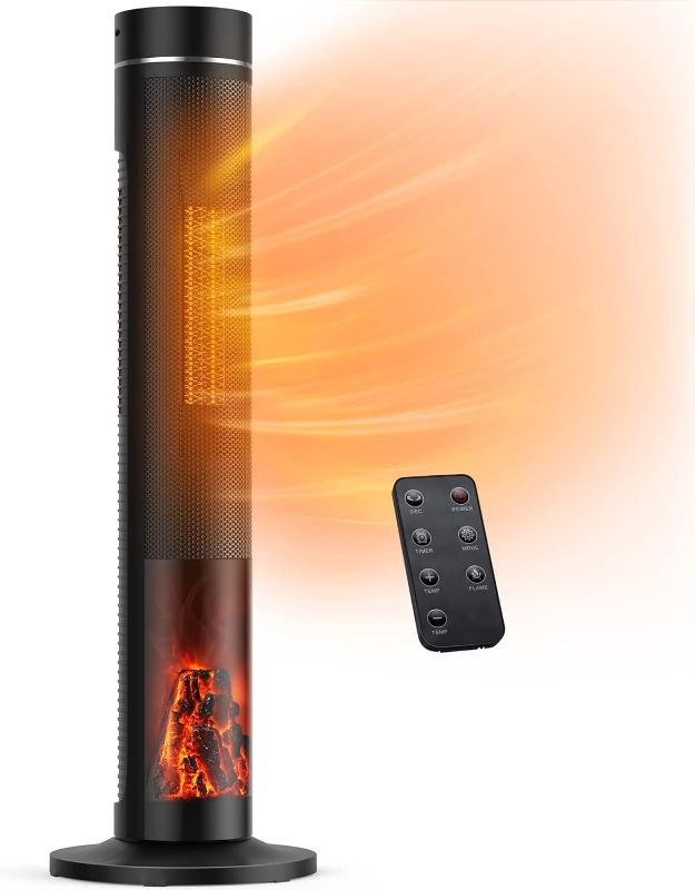 Photo 1 of ECOWELL 33” Tower Space Heater 3D Flame Tower Fan Heater with Remote, 3 Modes, Timer, Tip-Over Protection, 60° Oscillating 1500W PTC Ceramic Heater Electric Heater Indoor EHT330