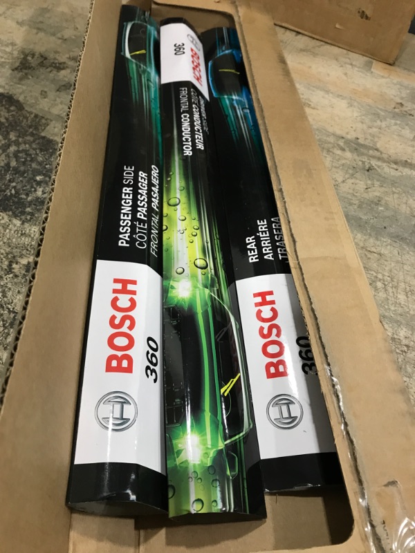 Photo 2 of BOSCH 360 Complete Vehicle Wiper Blade Kit - Includes Front Beam Blades (Pair) + Rear Wiper Blade (1) - 20"/20"/12" (B36009) Front (20" & 20") + Rear (12") 360 Combo Pack (Front + Rear)