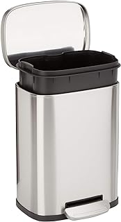 Photo 1 of * used item * functional * 
Amazon Basics Smudge Resistant Small Rectangular Trash Can With Soft-Close Foot Pedal, Brushed Stainless Steel,