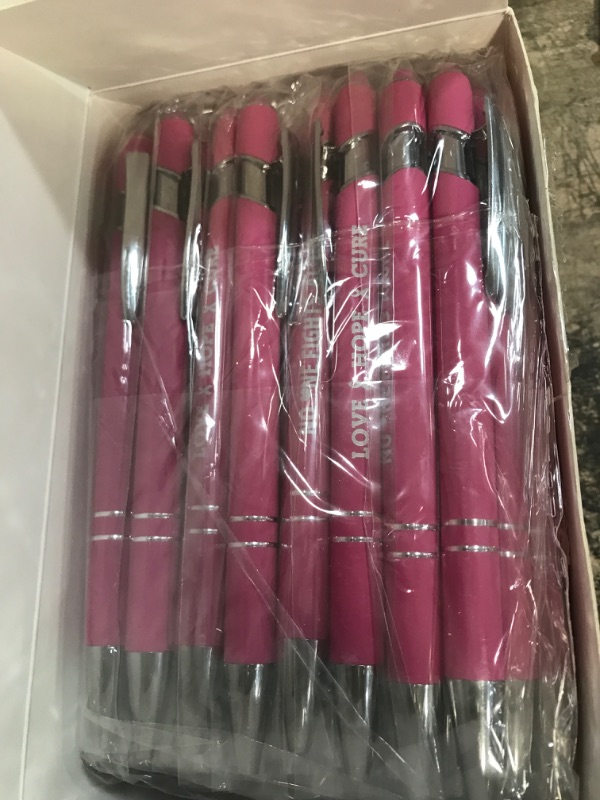 Photo 2 of Cholemy 60 Pcs Breast Cancer Awareness Pens Bulk Pink Retractable Ballpoint Pen Cancer Survivor Gift Pen with Pink Ribbon for Breast Health Lecture Public Charity Activity Supplies(Motivational)