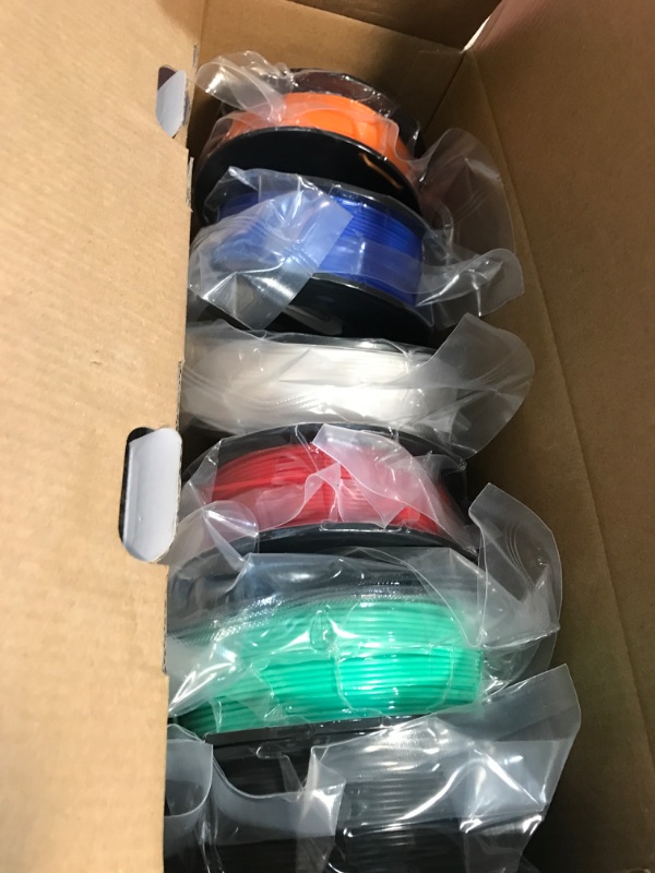 Photo 2 of SUNLU 250g PLA Filament 1.75mm, 3D Printer Filament, Dimensional Accuracy +/- 0.02 mm, 0.25 kg Spool, 8 Rolls, Black+White+Grey+Transparent+Red+Blue+Orange+Green 8 Spool (Black+white+grey+transparent+red+blue+orange+green)