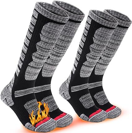 Photo 1 of 2 Pairs Ski Socks Womens Mens, Cold Weather Socks for Skiing, Snowboarding, Winter Warm Knee High Socks
