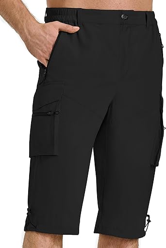 Photo 1 of Men's Hiking Cargo Shorts Big and Tall Summer Capri Pants Travel Shorts with Zipper Pockets for Golf Fishing Camping